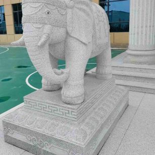 银川 白麻花岗岩动物异形石雕-大象