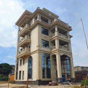 银川 黄金麻花岗岩石材别墅外墙干挂搭配（雕花栏杆花瓶柱门楼罗马柱）