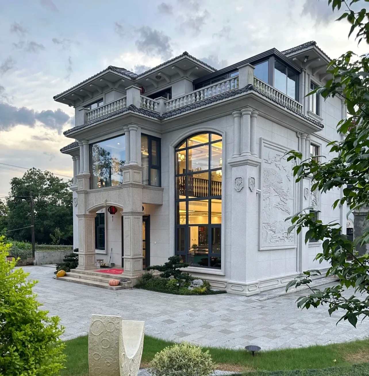 银川 白麻花岗岩私人别墅干挂石材豪华定制