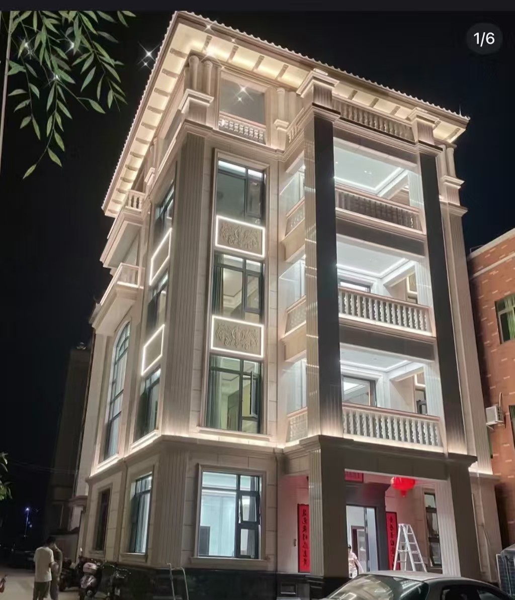 银川 芝麻白花岗岩别墅外墙夜间效果