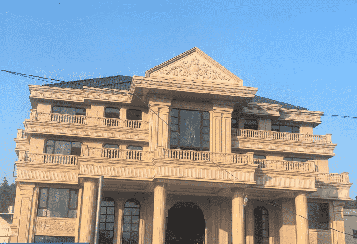 银川黄金麻别墅外墙干挂石材效果示例