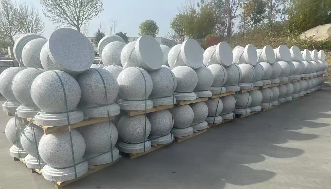 银川 白麻花岗岩石材圆球，石球，挡车球，隔离球，景观石球，风水球等