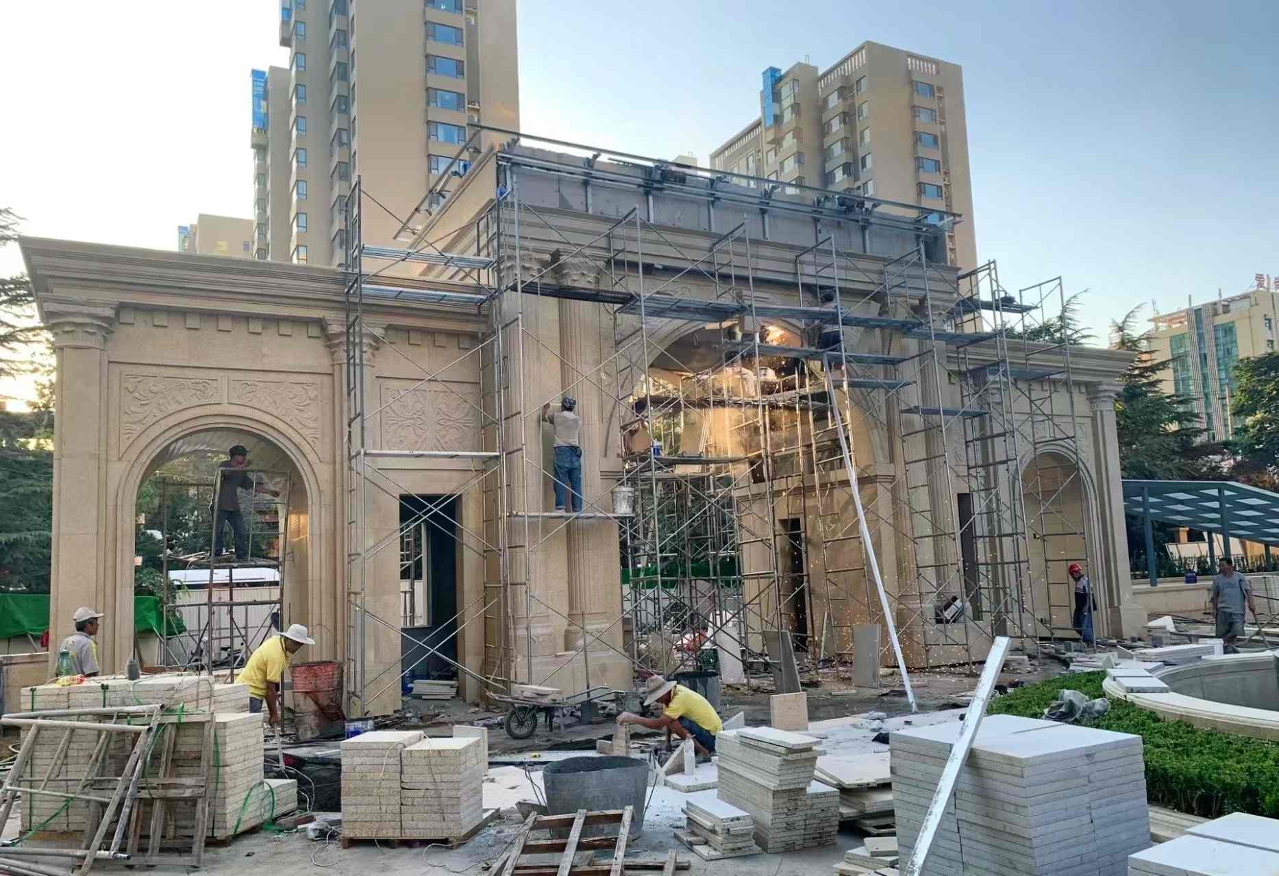 银川 黄金麻荔枝面花岗岩小区门楼外墙干挂