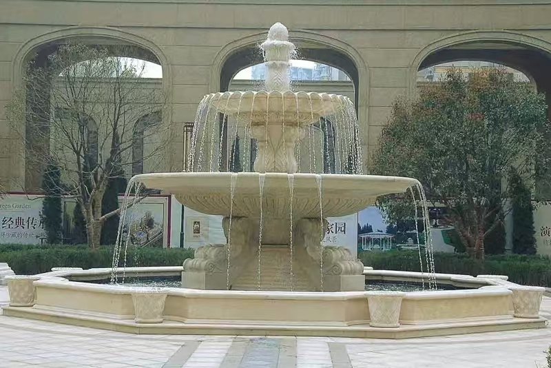 银川 黄金麻花岗岩异型加工——户外庭院石雕流水喷泉